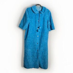 Vintage Reitman's Dressing Gown Robe Womens L Blue Fuzzy Retro 50s 60s